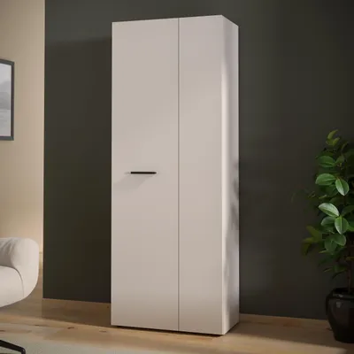 Produktbild von Forte NET306 moderner Mehrzweckschrank 70, schmaler Schrank, 2-türig, Holzwerkstoff, Flur, Diele, Kaschmir|Beige, 68,7 cm breit x 181,1 cm hoch x 36,5 cm tief