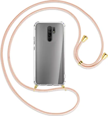 Produktbild von Handykette Backcover-Schutzhülle mit Band (Metall goldfarben) für Xiaomi Redmi 9 - rose peach