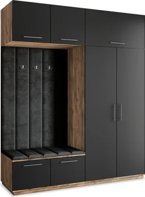 Produktbild von Masseno Garderobe-Set REMA 200/240/60 cm Modern Garderobenschrank Eiche Lefkas, Veloursstoff MONOLITH 95 (Schwarz)