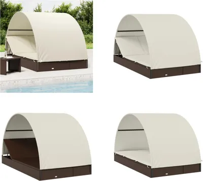 Produktbild von vidaXL 2 Personen Sonnenliege mit Dach Braun 211x112x140 Poly Rattan - Sonnenliege - Sonnenliegen - Sonnenbett - Tagesbett