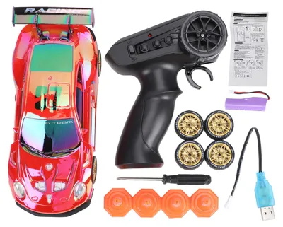 Produktbild von 1:24 RC-Drift-Auto, 2,4-GHz-Fernsteuerungsauto mit Allradantrieb, elektrisches Rennfahrzeug mit LED-Beleuchtung für drinnen und draußen, rot