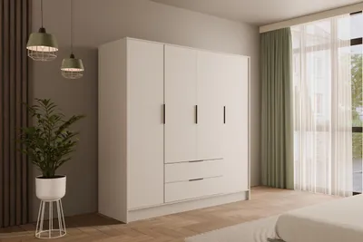 Produktbild von ALTDECOR  Kleiderschrank mit Flügeltüren, Garderobenschrank mit viel Stauraum, Vielseitiger Drehtürenschrank, Schrank KOLIN 200x200 cm Weiß   Weiß