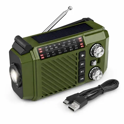 Produktbild von Handkurbel Notfallradio mit Solarpanel, 2600mAh Powerbank, AM/FM/SW, SOS Alarm, LED Taschenlampe & USB-C, tragbar für Camping & Notfallset