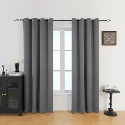 Verdunkelungsvorhänge, 2er-Set, 140 x 245 cm, Ösen, grau, Polyester