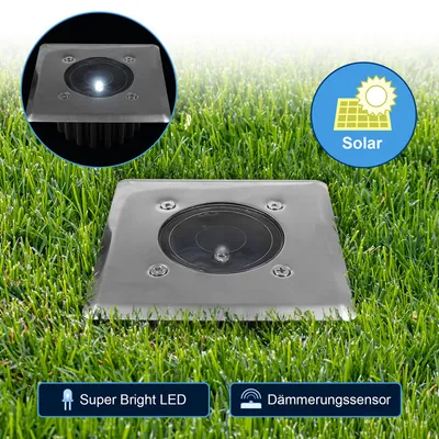 Produktbild von LED Solar Bodenleuchte eckig mit Dämmerungssensor, silberfarben, Alma Garden
