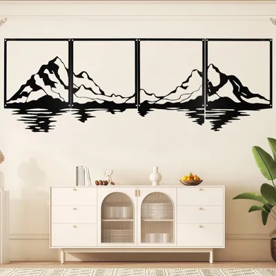 Produktbild von Set aus 4 schwarzen Metall-Wanddekorationen - Boho-Stil für Schlafzimmer und Wohnzimmer