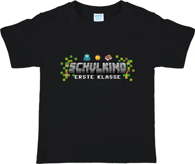 Schulkind T-Shirt Block- und Pixelabenteuer Erste Klasse für Kinder von Vorne