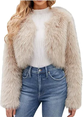 Produktbild von Damen Kurz Kunstpelze Jacke Kunstfell Mantel Kuschelig Fellmantel Dicke Warme Winterjacke Winter Pelzjacke Langarm Wintermantel, Damen , Aprikosenfarbe, M