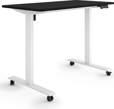 Produktbild von ESMART Germany ETX-121WB 120 x 60 cm Schwarz Ergonomischer Steh-Sitz-Schreibtisch auf Rollen Stufenlos elektrisch höhenverstellbar 78,5 - 128,5 cm 3x Memory Aktivitätserinnerung Soft-Start/Stopp