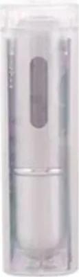 A silver refillable perfume bottle inside a clear plastic case.