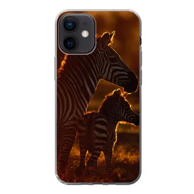 Produktbild von MuchoWow® Handyhülle Schutzhülle Hülle für iPhone 12 Zebra - Sonne - Fohlen Silikon Softcase Handy Hülle - Schutzhülle