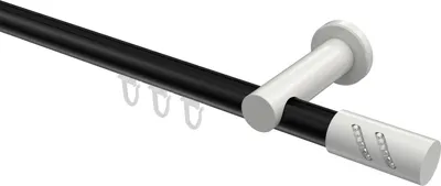 Produktbild von Interdeco Innenlaufstange / Gardinenstange mit Innenlauf Schwarz / Weiß, Typ Platon Zoena (Glitzerzylinder), 20 mm Ø 1-läufig, 160 cm