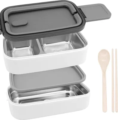 Produktbild von Lunchbox mit 3 Fächern,Brotdose Mikrowellengeeignet Edelstahl,Thermo Bento Box für Kinder und Erwachsene,Brotzeitbox Metall Auslaufsicher, BPA-frei Lunch Box Bentobox