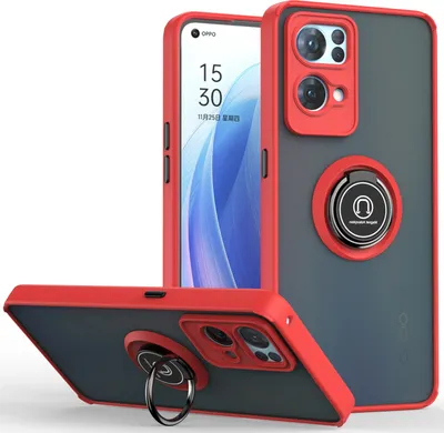 Produktbild von OPPO Reno7 Pro 5G Hülle, Ring Halter Ständer Matte Transluzent TPU Rahmen Stoßfest Schutzhülle für OPPO Reno7 Pro 5G Rot
