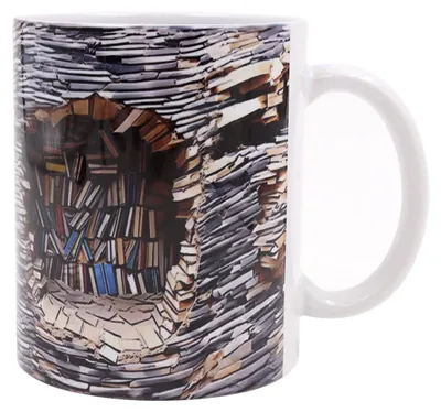 3D-Bücherregal-Tasse 330 ml Keramik für Buchliebhaber