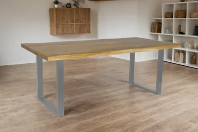 Produktbild von Esstisch Baumkante Akazie massiv 50mm Eichefarben 220 x 100 cm U-Gestell silber CALI