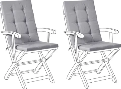 Produktbild von BELIANI Auflagen 2er Set Hellgrau Stoff 55x42x5 cm mit Befestigungsbändern Knopfheftung Moderne Sitzauflage für Niederlehner Gartenstuhl