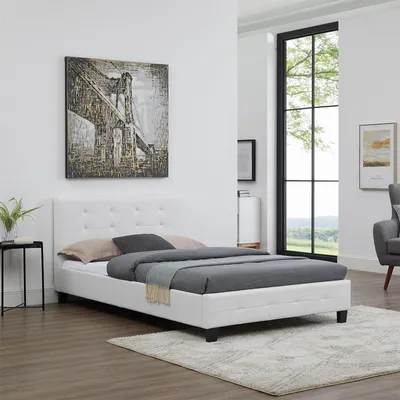 Produktbild von Polsterbett BRIGHTON Bett mit Liegefläche 120x200 cm Einzelbett inklusive Lattenrost Jugendbett mit Bezug aus Kunstleder in weiß
