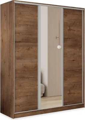 Produktbild von Masseno Schiebetürenschrank TARI 150/205/58 cm Kleiderschrank mit 4 Schubladen Schlafzimmer Schrank 3-türig mit Spiegel Eiche Lefkas