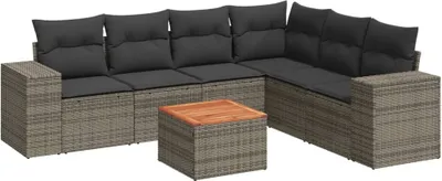 Produktbild von vidaXL 7-tlg. Garten-Sofagarnitur mit Kissen Grau Poly Rattan