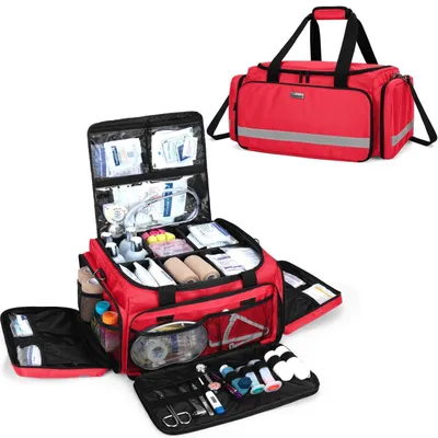Productafbeelding van Noodzakset met verwijderbare compartimenten en antislipbodem, rood, 49x32x22,1 cm