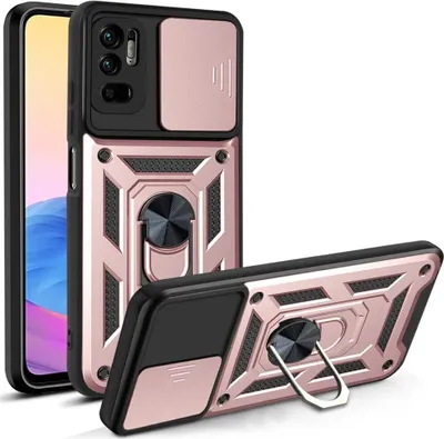 Produktbild von Redmi Note 10 5G Hülle mit 360° Drehbarer Magnetische Ring Ständer Halter Dia Kameraschutz TPU Bumper Silikon Schutzhülle für Xiaomi Redmi Note 10 5G Rosa