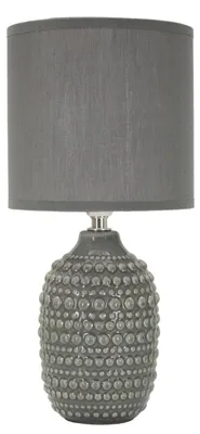 Image de Lampe de chevet Points Grise en céramique avec abat-jour en tissu — Ø 15 cm
