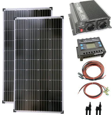 Produktbild von Solar Set 12V 2x130 Watt Solarpanel Kabel Wechselrichter 1000W Solaranlage 20A PV