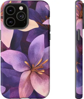 Produktbild von Blumendesign in Lila und Gold – Hülle Kompatibel mit iPhone 14 Pro Max
