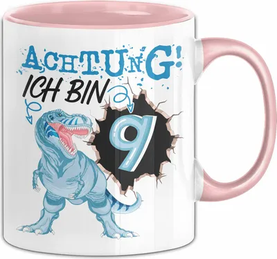 Produktbild von 9. Geburtstag Geschenk Tasse Becher Jungs Sohn T-Rex Geburtstagsgeschenk Dinosaurier Achtung Ich bin 9 (Rosa)