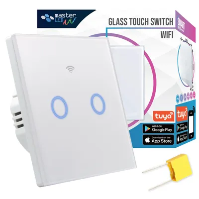 Produktbild von MasterLED WLAN-Touch-Lichtschalter 2-fach Glas weiß Tuya Smart Life IP54 2,4 GHz