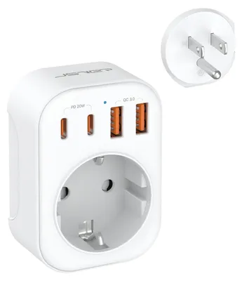 Obrázok produktu pre Adaptér pre zásuvku s 2 USB-C portami, 2 USB-A portami a 1 zásuvkou