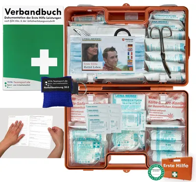 Produktbild von Verbandskoffer (G) Typ N - Erste Hilfe nach aktueller DIN 13169 für Betriebe -DSGVO- INKL. PERFORIERTEM VERBANDBUCH + Notfallbeatmungshilfe