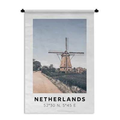 Produktbild von MuchoWow® Wandteppich Wandbehang Niederlande - Windmühle - Vintage 90x135 cm Tapisserie Dekoration Wandtuch - Baumwolle - Wandskulptur
