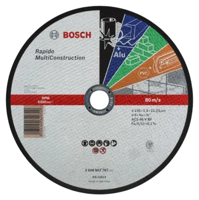 Zdjęcie produktu dla Bosch tarcza do cięcia Rapido Multi Construction 230 mm uniwersalna do metalu kamienia tworzyw