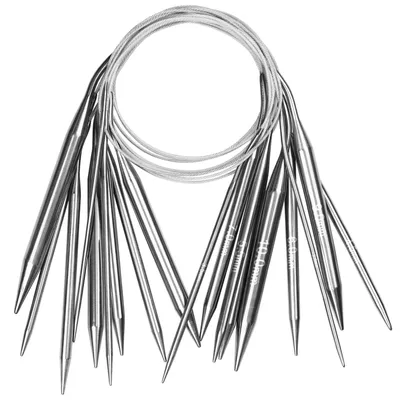 Produktbild von 9-teiliges Set aus Edelstahl-Rundstricknadeln, 40 cm, ergonomische Stricknadeln in den Größen 2,5-10,0 mm, langlebiges Metall-Rundstricknadelset zum Stricken mit Wolle und Garn.