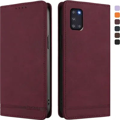 Image de Etui pour Samsung Galaxy A31, étui rétro en cuirPolyuréthaneavec support et fentes pour cartes de crédit Rouge