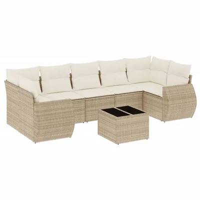 Produktbild von vidaXL 8-tlg. Garten-Sofagarnitur mit Kissen Beige Poly Rattan