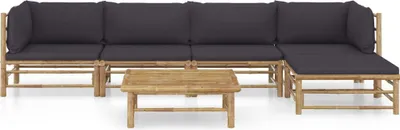 Produktbild von vidaXL 6-tlg. Garten-Lounge-Set mit Dunkelgrauen Kissen Bambus