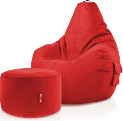Produktbild von Green Bean® Sitzsack mit Rückenlehne + Hocker "Cozy+Stay" 80x70x90cm - Gaming Chair mit 230L EPS Perlen Füllung - Rot