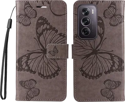 Produktbild von OPPO Reno12 Pro Hülle - Coverup Schmetterlinge Klapphülle - Taupe Grau