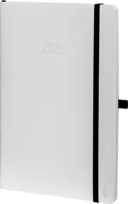 Produktbild von Chronoplan 50935 Buchkalender Kalendarium 2025 (Terminplaner A5 (135x210mm) mit Softcover, Wochenplaner, 1 Woche auf 2 Seiten, mit flexibler Stiftschlaufe, Einmerkband, Gummiverschluss) weiß