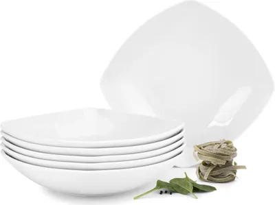 Obrázek produktu pro Konsimo polévkový talíř 6 ks "CARLINA", vhodný do myčky a mikrovlnné trouby, bílý, italský porcelán, 20x20cm/90cl
