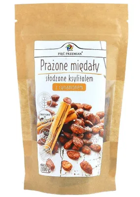 Obrázok produktu pre Pražené mandle so škoricou, sladené xylitolom, bez lepku, 100 g - päť premien