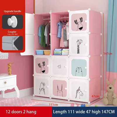 Produktbild von Kindergarderobe Modulschrank - Kunststoff Kleiderschrank 12-teilig - Freistehender Schrank - Kleidung Spielzeug Aufbewahrung - DIY Steckregal - Rosa