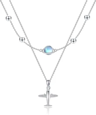 Produktbild von 925er Sterlingsilber Flugzeug Mondstein-Halskette für Damen