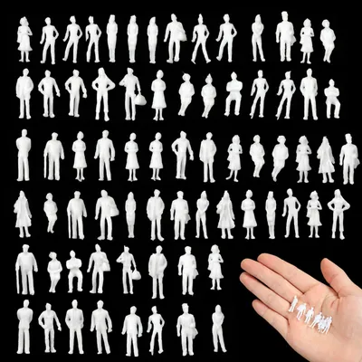 50 Miniaturfiguren, Maßstab 1:100, unbemalt, weiß, für Modellbau