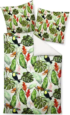 Produktbild von Janine Design Mako-Satin Bettwäsche-Garnitur modern art 42071 Farbe botanik 06 Größe 135X200 + 80x80 cm AL