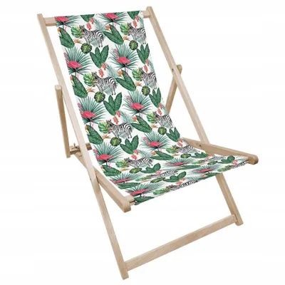 Produktbild von Liegestuhl klappbar aus Holz mit Zebra- und Flamingo-Motiv – Klappstuhl Klappliege Sonnenstuhl Strandstuhl Gartenliege