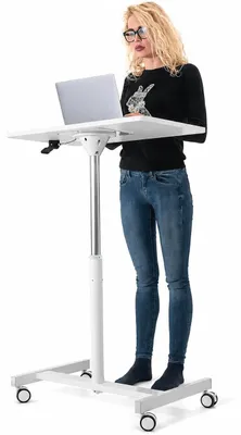 Höhenverstellbarer Laptopwagen mit Rollen, 74-114 cm, Weiß